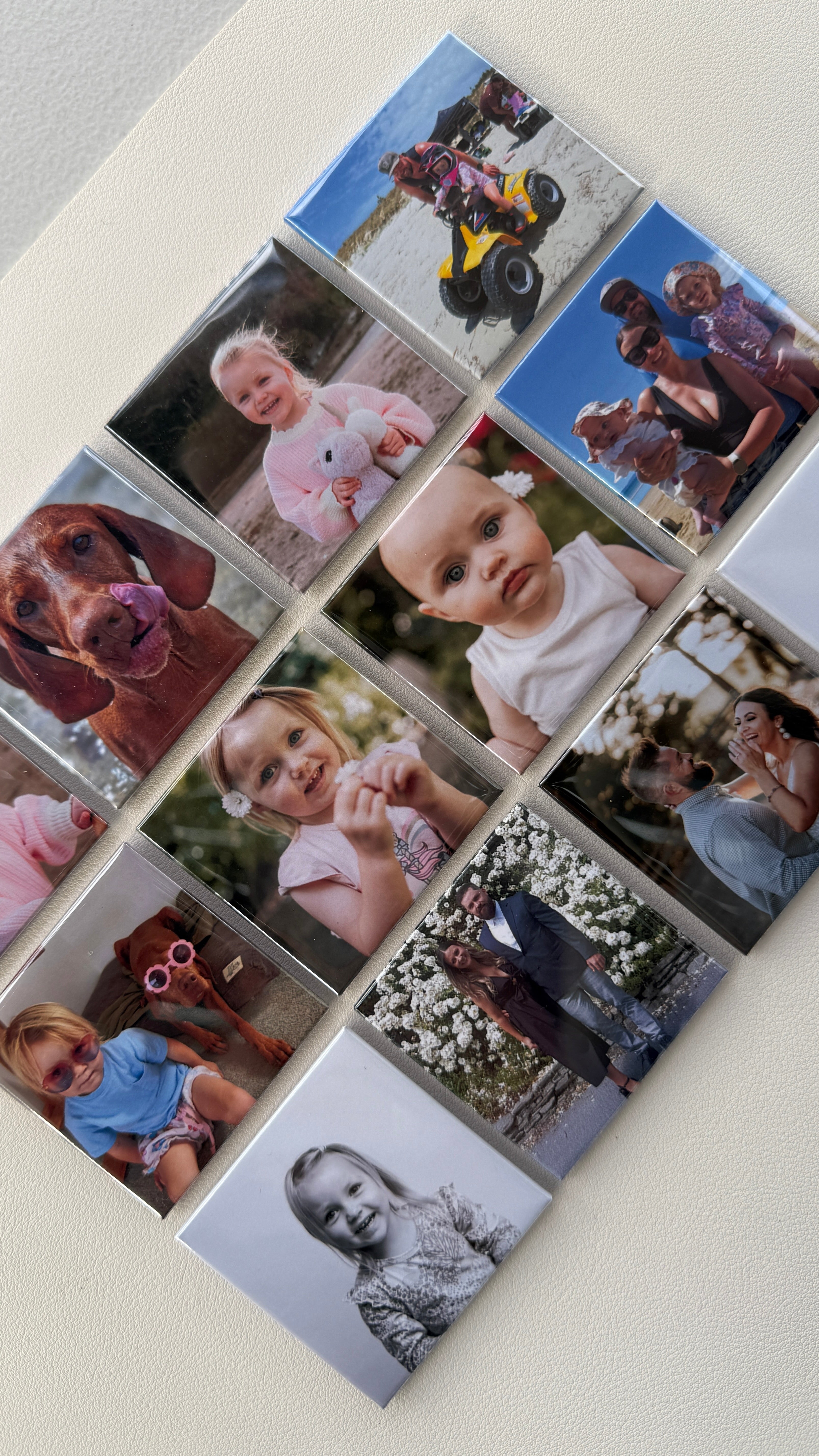 Custom photo magnets collage displaying family memories