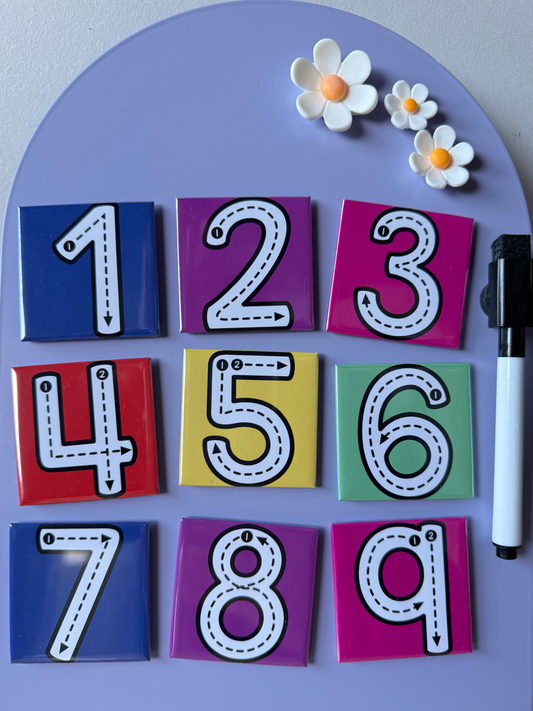 Neon number learning magnets for kids with write and wipe surface