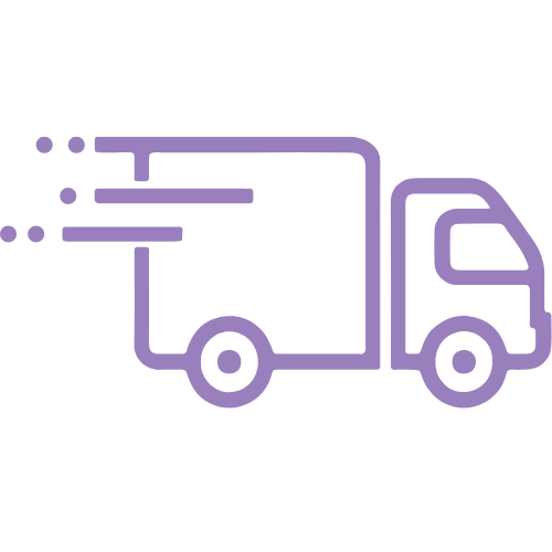 Purple outline of a delivery truck on a white background